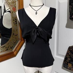 Y2K Norton McNaughton Black Mesh Sleeveless Satin Bow Dark Coquette Top 8